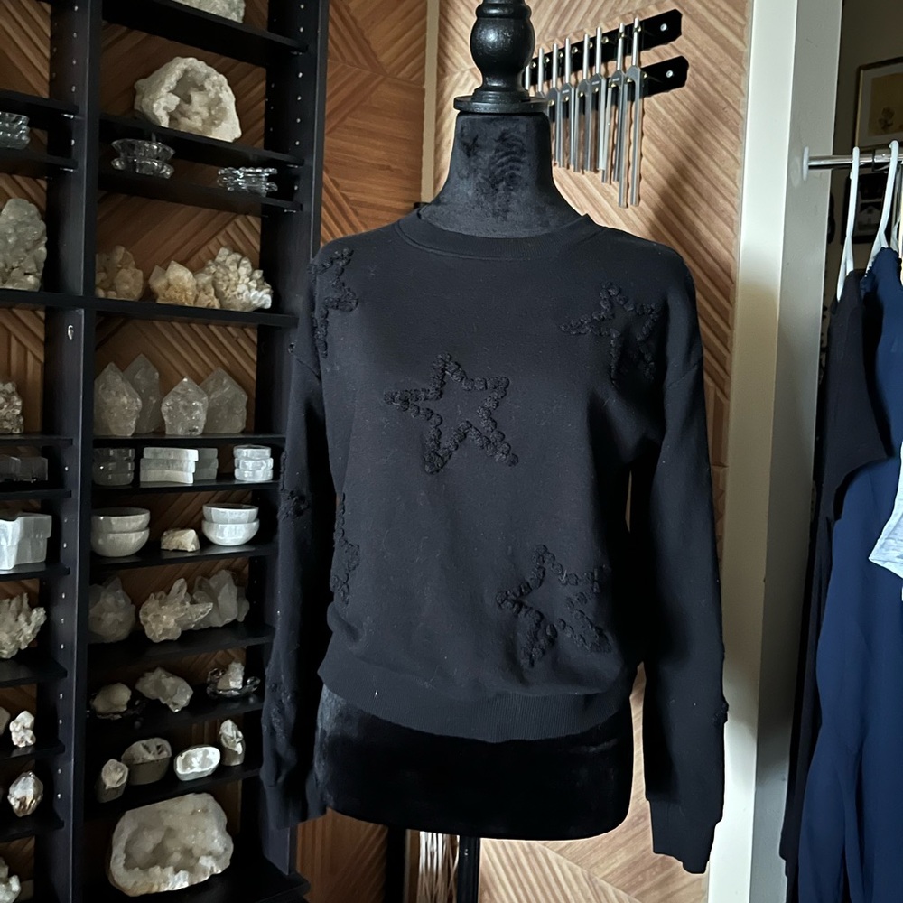 3D Embroidered Star Print Black Weekend LA Vici Pullover Long Sleeve Sweatshirt